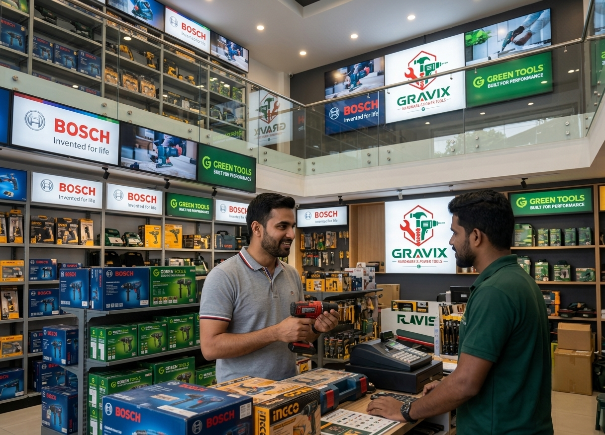 Hardware store staff assisting a customer